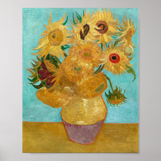 Poster Vase de Vincent van Gogh avec douze tournesols
