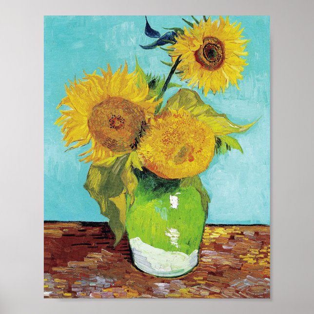 Poster Vase de Vincent van Gogh avec trois tournesols (Devant)