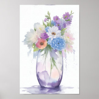 Poster Vase des fleurs d'aquarelle Couleur pastel