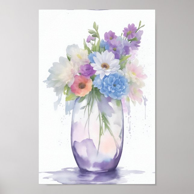 Poster Vase des fleurs d'aquarelle Couleur pastel (Devant)
