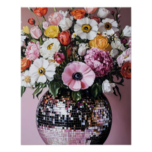 Poster Vase disco avec fleurs
