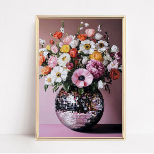 Poster Vase disco avec fleurs