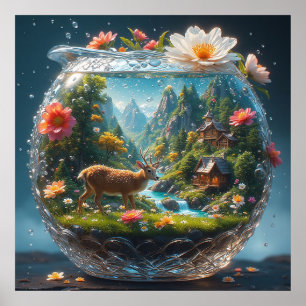 Poster Vase en cristal décoratif avec scène forestière