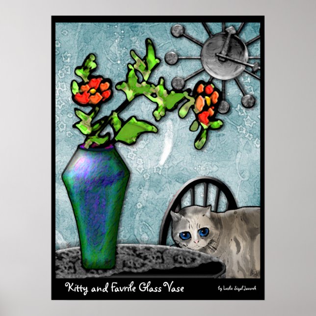Poster Vase en verre Kitty et Favrile (Devant)