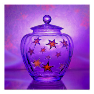 Poster Vase en verre transparent violet avec étoiles doré