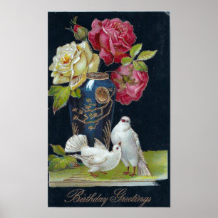 Poster Vase et colombes à anniversaire