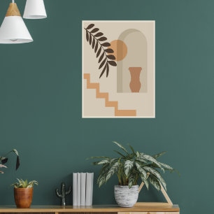 Poster Vase Feuille Escalier Soleil, Art Géométrique Abst