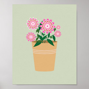 Poster Vase florale rétro Pastel Vert