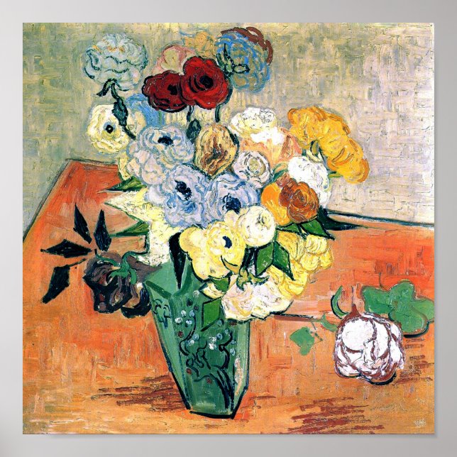 Poster Vase japonaise Rose Anémones Van Gogh Art Art (Devant)