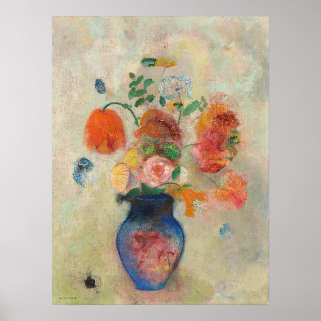 Poster Vase large avec fleurs par Odilon Redon (Devant)