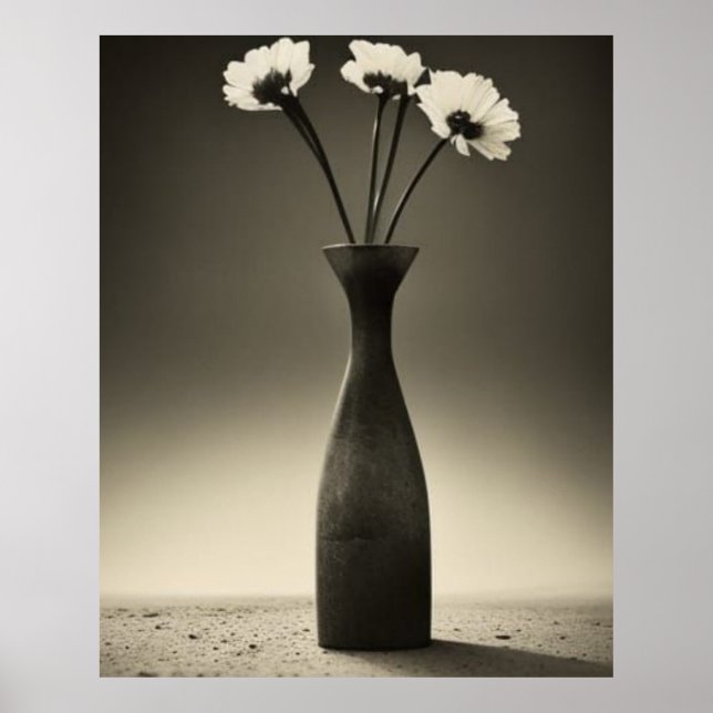 Poster Vase noir et blanc et fleurs (Devant)