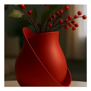 Poster Vase Rouge Contemporain – Élégance Sculpturale & D