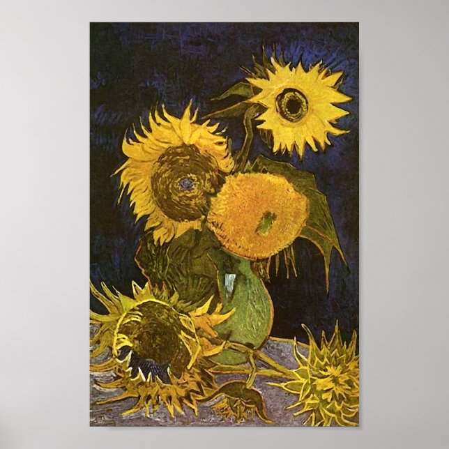 Poster Vase Still Life Cinq tournesols Van Gogh Art (Devant)