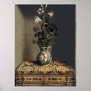 Poster Vase vintage de fleurs peindre une ferme sombre
