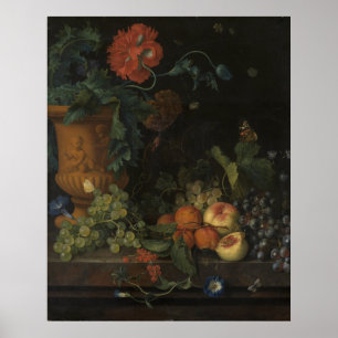 Poster Vase vintage en terre cuite avec Fleurs et Fruits