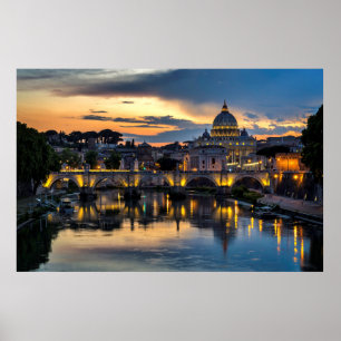 Poster Vatican Vue de la ville par nuit