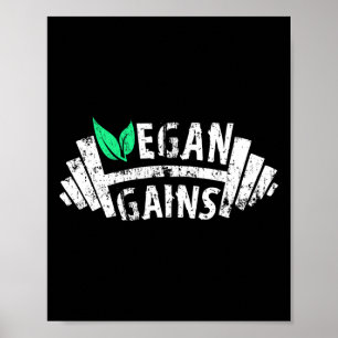 Poster Vegan Gains Vegetarian Gym entraînement Humour Tei