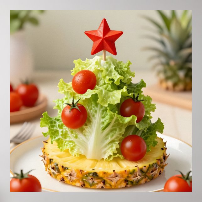 Poster Vegetables Christmas Tree, Lettuce Leaves & Cherry (Devant)