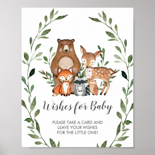 Poster Végétal Bois Animaux Voeux pour bébé Signal (Devant)