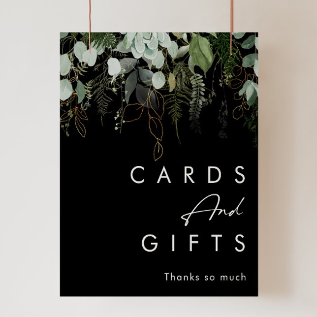 Poster Végétal et feuilles d'or | Cartes noires et cadeau (Créateur téléchargé)