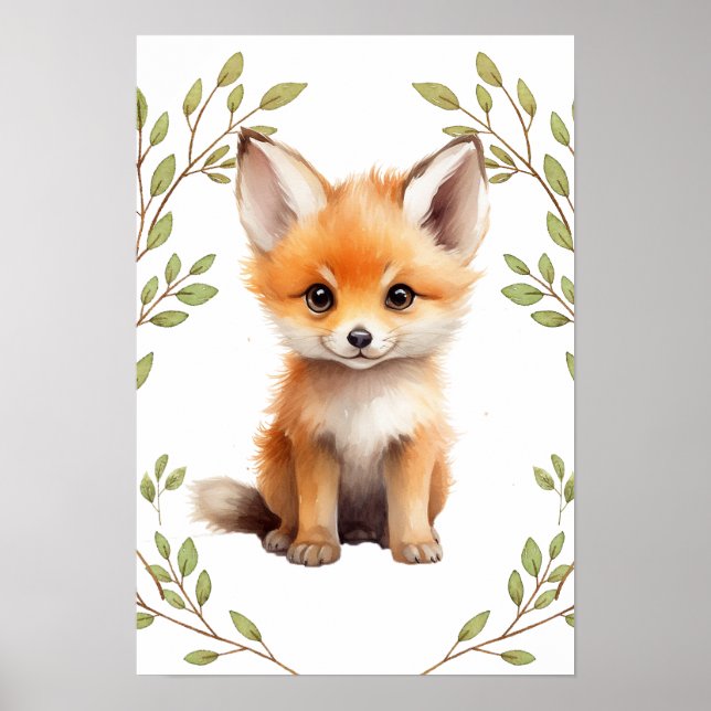 Poster Végétal Fox Woodland Animals Nursery (Devant)