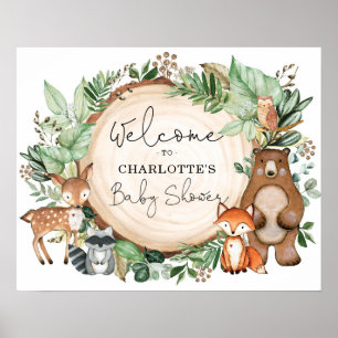 Poster Végétal mignon Bois Animaux Baby shower Bienvenue