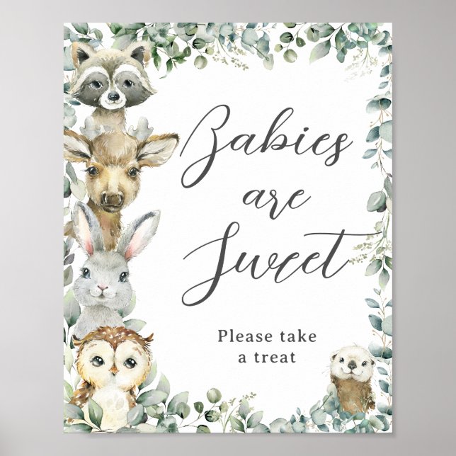 Poster Végétation Bois Animaux Bébé sont doux Traiteur (Devant)