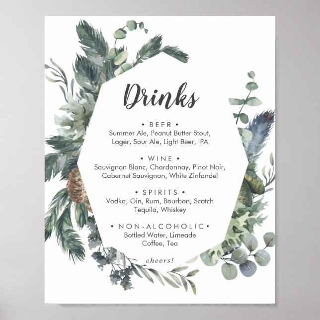 Poster Végétation d'hiver Boissons Mariages Menu Signer (Devant)