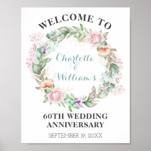 Poster Végétation rose 60e Anniversaire du Mariage Diamon