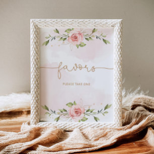 Poster Végétation rose vif baby shower Privilèges