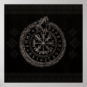 Poster Vegvisir avec Ouroboros et runes