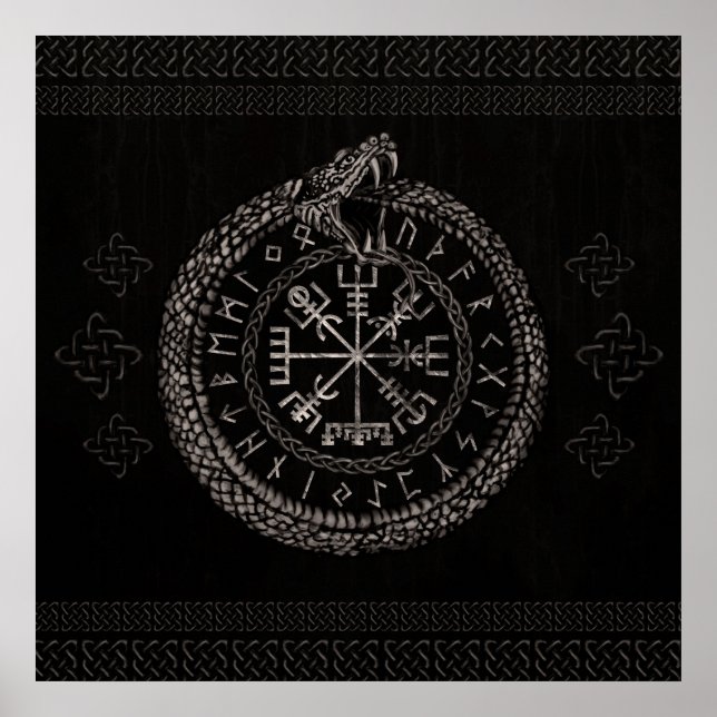 Poster Vegvisir avec Ouroboros et runes (Devant)