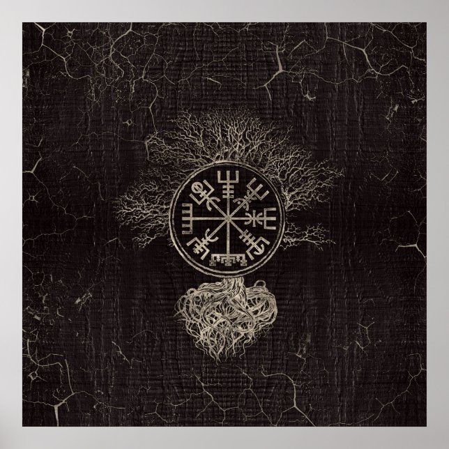 Poster Vegvisir et arbre de vie -Yggdrasil (Devant)