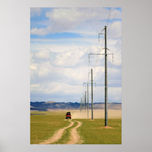 Poster Véhicules 4X4 Sur Dirt Road, Désert De Gobi