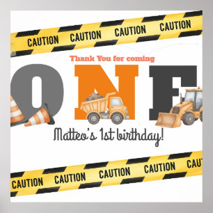 Poster Véhicules de construction Premier anniversaire Tom
