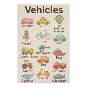 Poster Véhicules pour enfants - Transport amusant et éduc