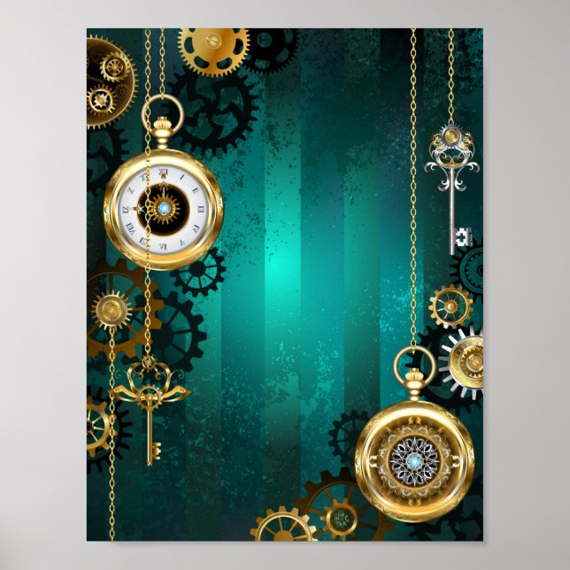 Poster Veille bijoux Steampunk sur un Arrière - plan vert (Devant)