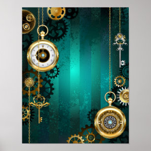 Poster Veille bijoux Steampunk sur un Arrière - plan vert