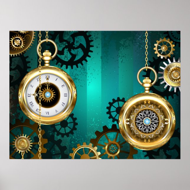 Poster Veille bijoux Steampunk sur un Arrière - plan vert (Devant)