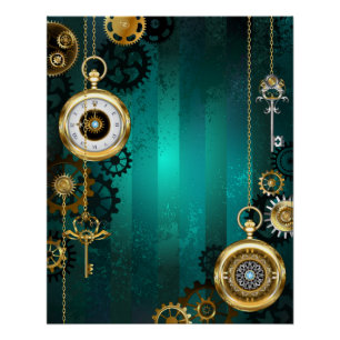 Poster Veille bijoux Steampunk sur un Arrière - plan vert