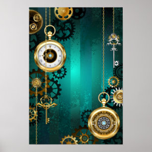 Poster Veille bijoux Steampunk sur un Arrière - plan vert