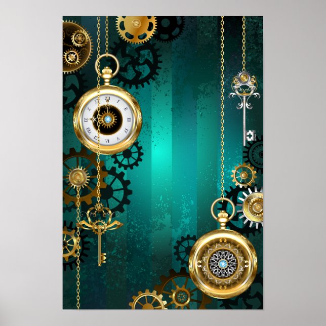 Poster Veille bijoux Steampunk sur un Arrière - plan vert (Devant)