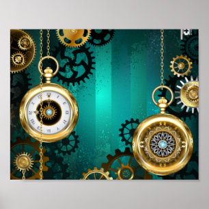 Poster Veille bijoux Steampunk sur un Arrière - plan vert