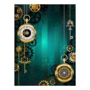 Poster Veille bijoux Steampunk sur un Arrière - plan vert