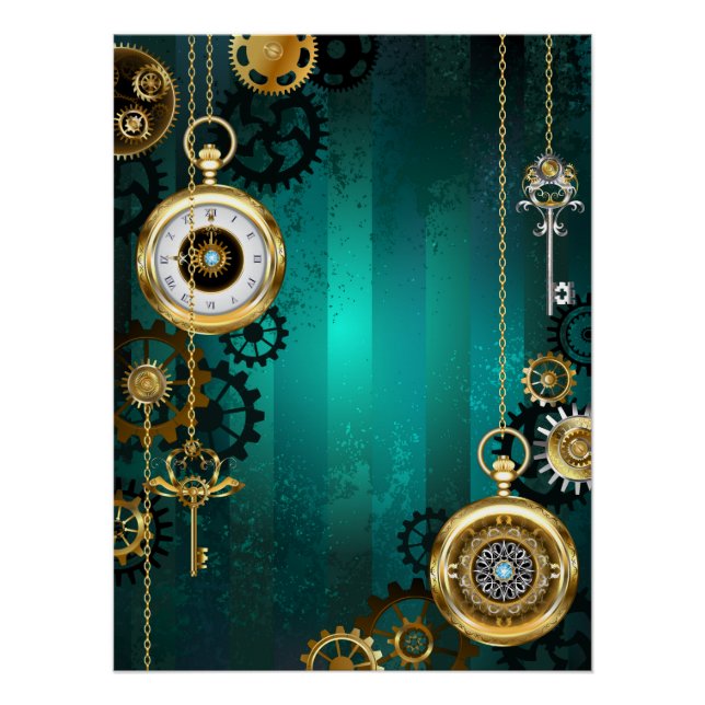 Poster Veille bijoux Steampunk sur un Arrière - plan vert (Devant)