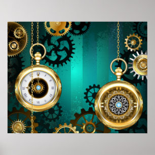 Poster Veille bijoux Steampunk sur un Arrière - plan vert