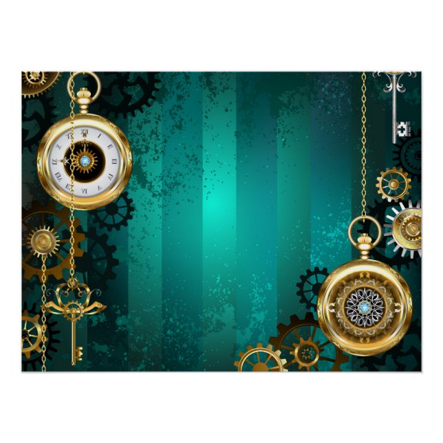 Poster Veille bijoux Steampunk sur un Arrière - plan vert (Devant)