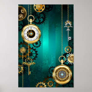 Poster Veille bijoux Steampunk sur un Arrière - plan vert