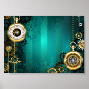 Poster Veille bijoux Steampunk sur un Arrière - plan vert
