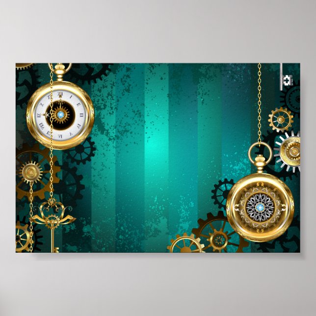 Poster Veille bijoux Steampunk sur un Arrière - plan vert (Devant)